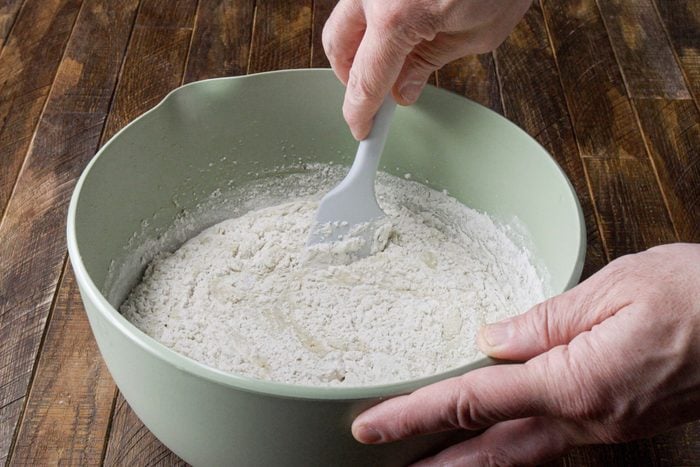 Stirring flour in wet ingredients 
