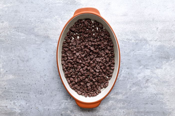 Chocolate Chips in baking dish
